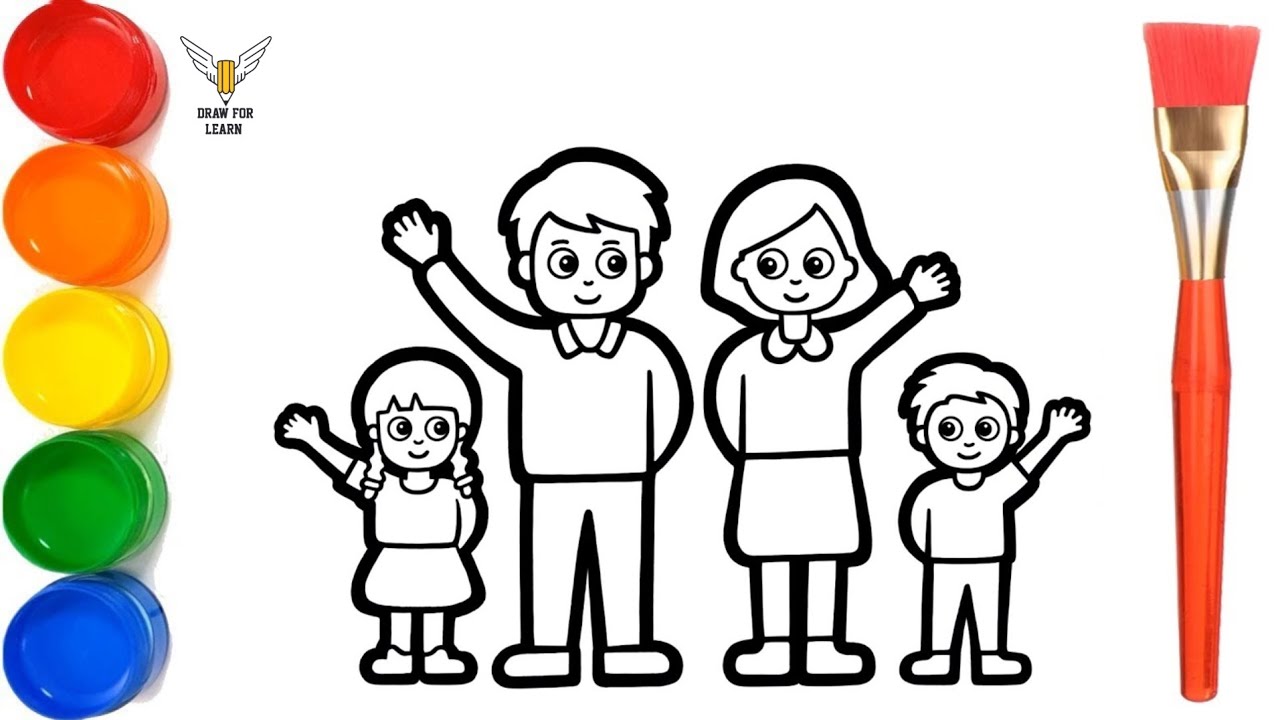 dHow to Draw mom dad with kids drawing, Painting and Coloring for Kids ...