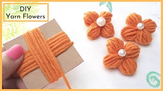 How to Make Puffy Yarn Flowers with a Cardboard | DIY Wool Flower Crafts