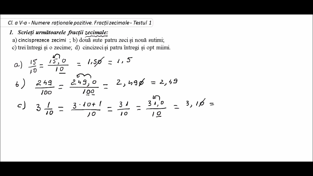 Clasa A V A Testul 1 Fracții Zecimale 1 Youtube