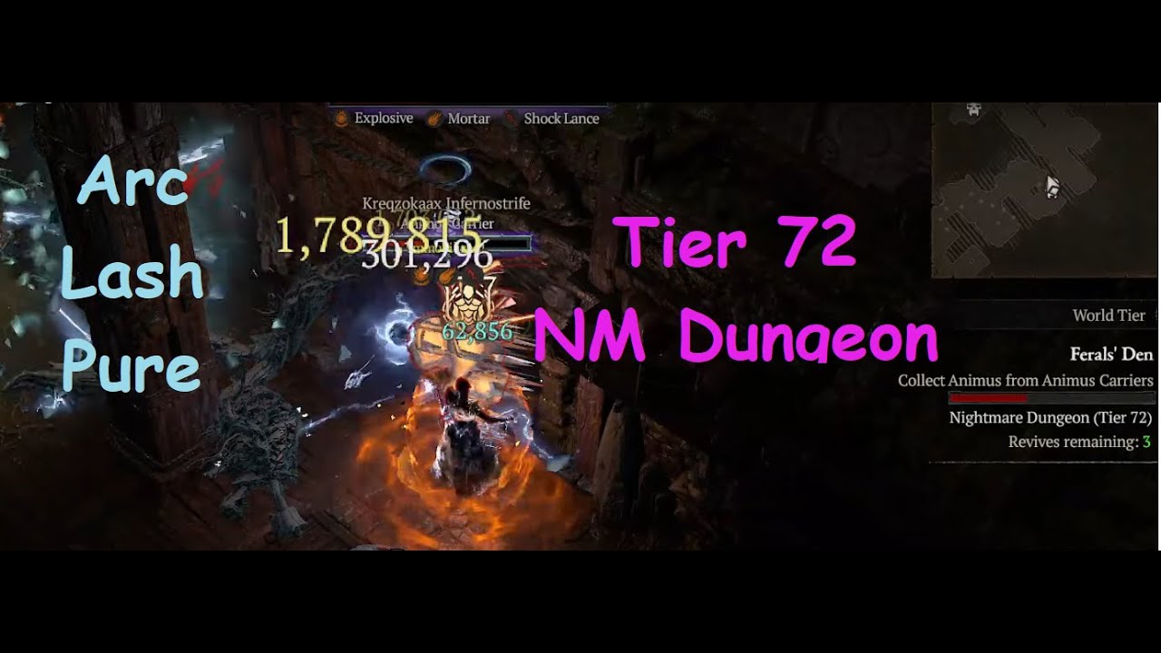 Diablo 4 Sorc Tier 72 Nightmare Dungeon Solo Arc Lash Pure Build - YouTube