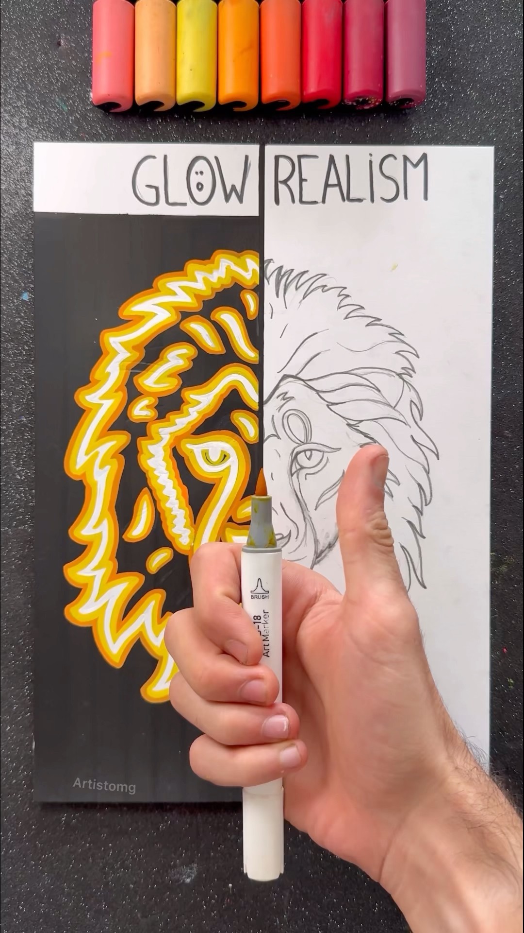Let’s Draw a Lion with Glow vs Realism! ✍️✨? Pt. 2 #lionking