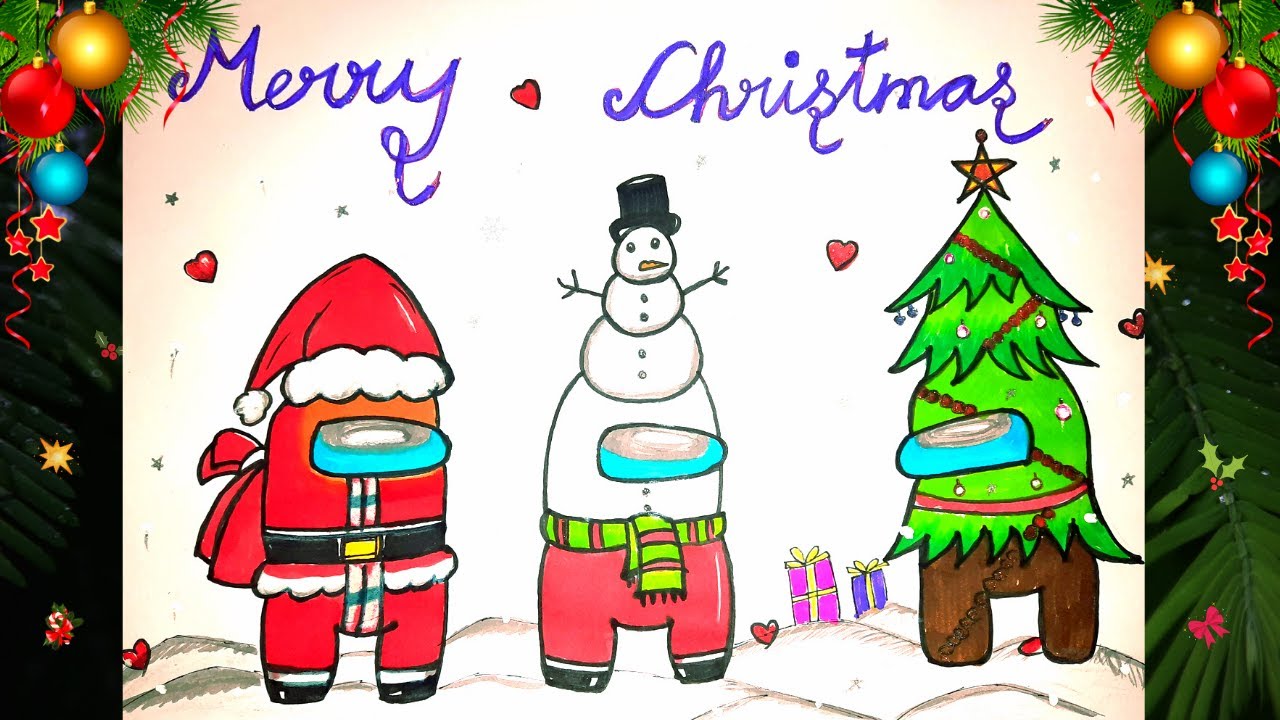 Christmas drawing | How to Draw Among Us santa claus drawing| Among us