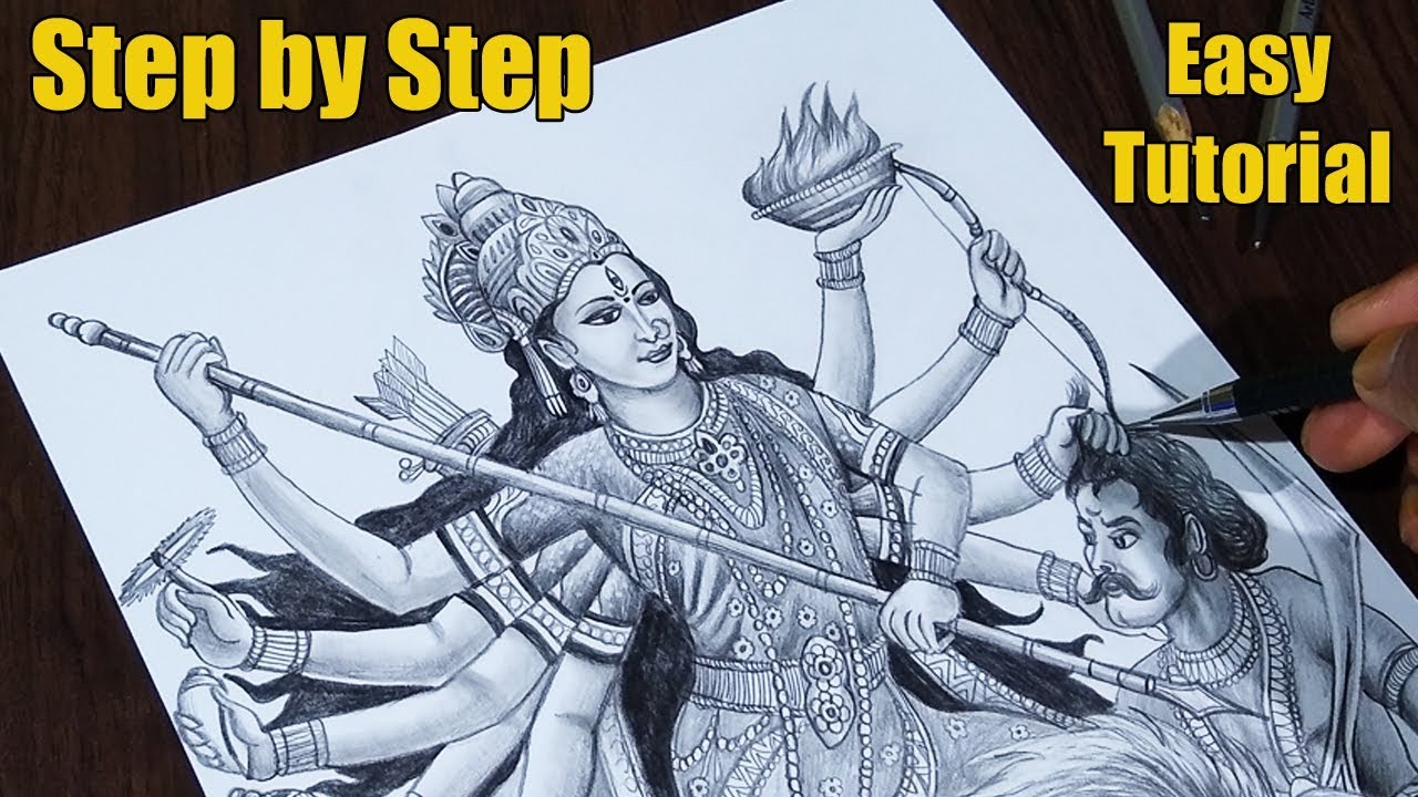 How to draw Durga Maa step by step | Easy Tutorial 2019 - YouTube