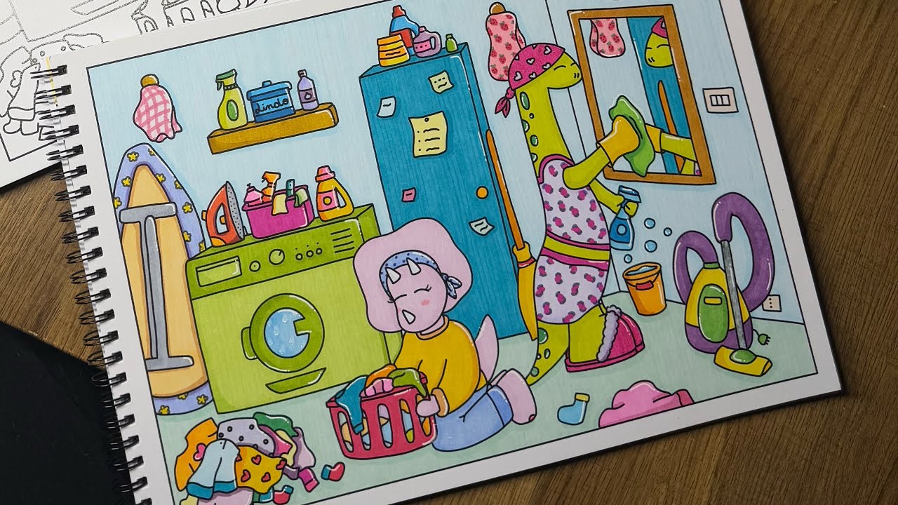 Colorazione in ASMR 🖌️LIVE🦕 #8 Pulizie - Dinosauri fanno cose da colorare Spring Edition 2025