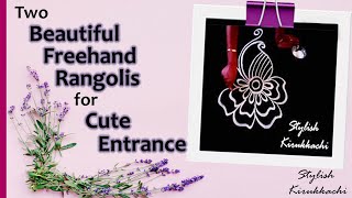 Two freehand rangoli designs | easy freehand kolangal | freehand muggu