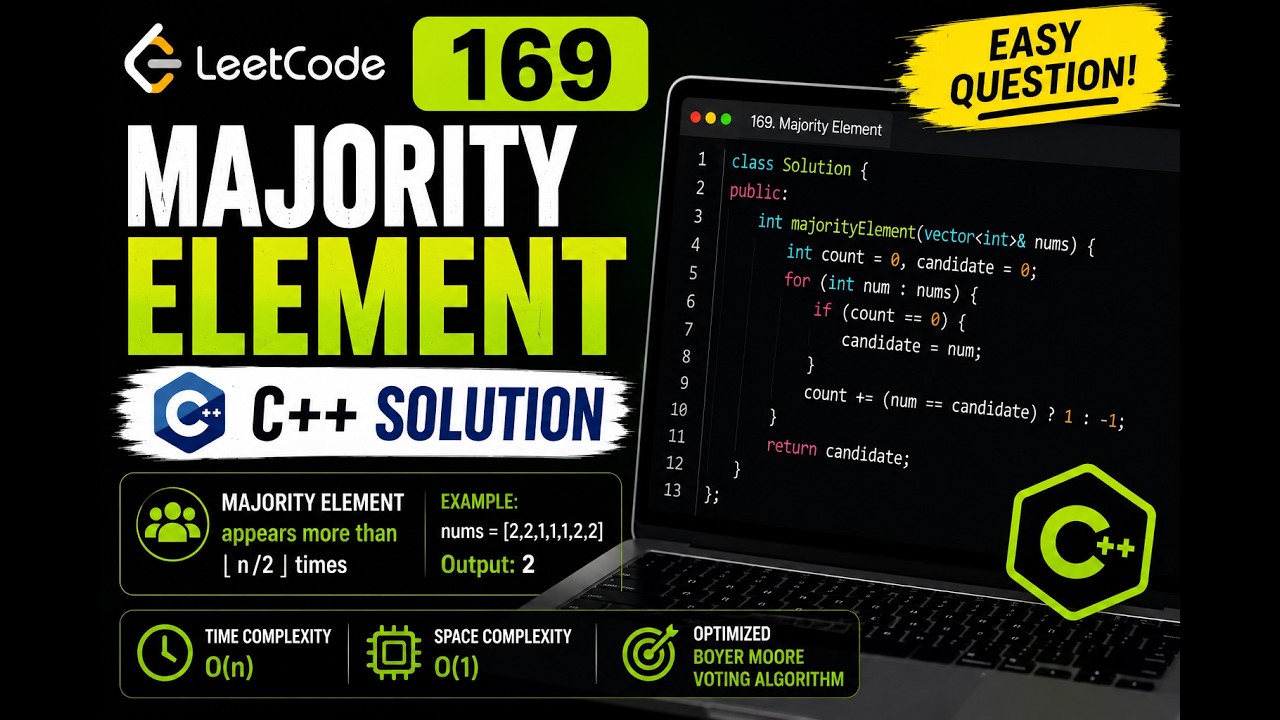 Solved LeetCode 169 | Majority Element | Easy C++ Solution - YouTube