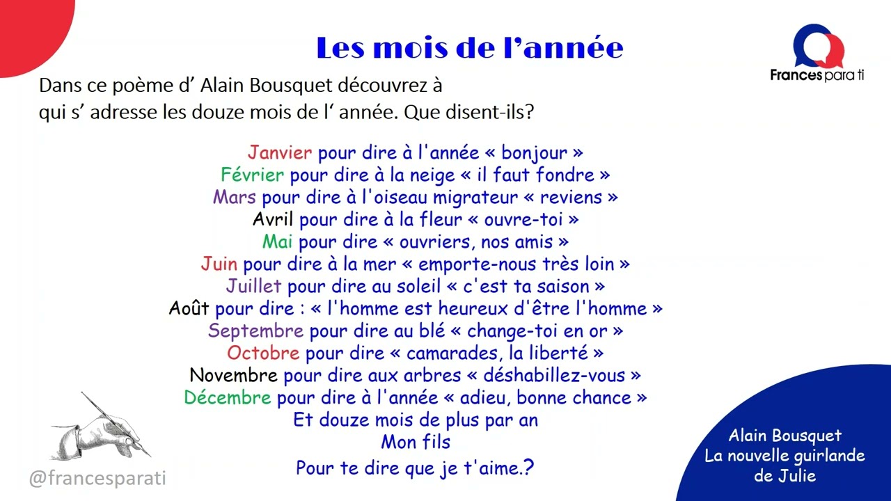 LES MOIS DE L'ANNÉE POEME 02 VIDEO - YouTube
