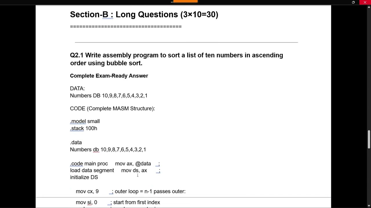Computer Organization And Assembly Language 2024 past paper Complete Solution