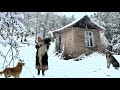 Daily village life in a snowy and cold winter day