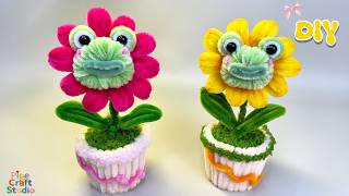 How to Make a Cute Frog Head Mini Flower Pot with Pipe Cleaner 🐸DIY Animal Head Flower Pot Craft🌸