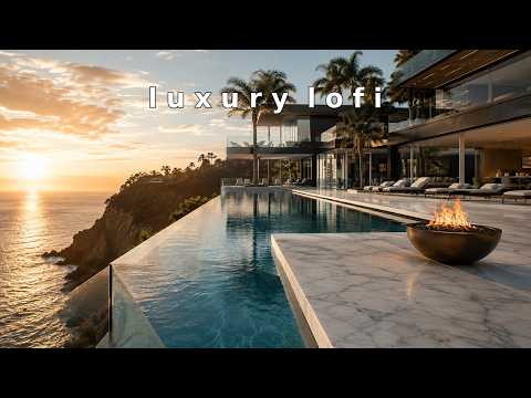 Luxury Lofi Beats | Cliffside Infinity Pool at Golden Hour | 64 Min Unwind