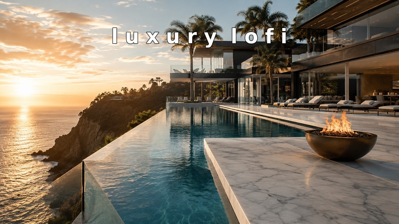 Luxury Lofi Beats | Cliffside Infinity Pool at Golden Hour | 64 Min Unwind