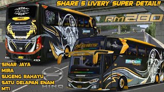 MOD BUSSID TERBARU| SHARE 5 LIVERY SPESIAL MOD BUSSID JB3 HINO RM280 ASXFM SUPER DETAIL ‼️