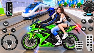Green New Bike Vs Bullet yellow Train 3D Driving Class android game play video || Bike Games 2026 screenshot 1