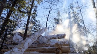 Log Cabin Building in the Winter | Tarp Shelter for the Sauna Log Cabin Building in the Winter | Tarp Shelter for the Sauna
