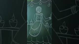 Diwali Night Scene 2025 🪔 Girl with Diya | Trending Drawing for YouTube Shorts #shorts #diwali art