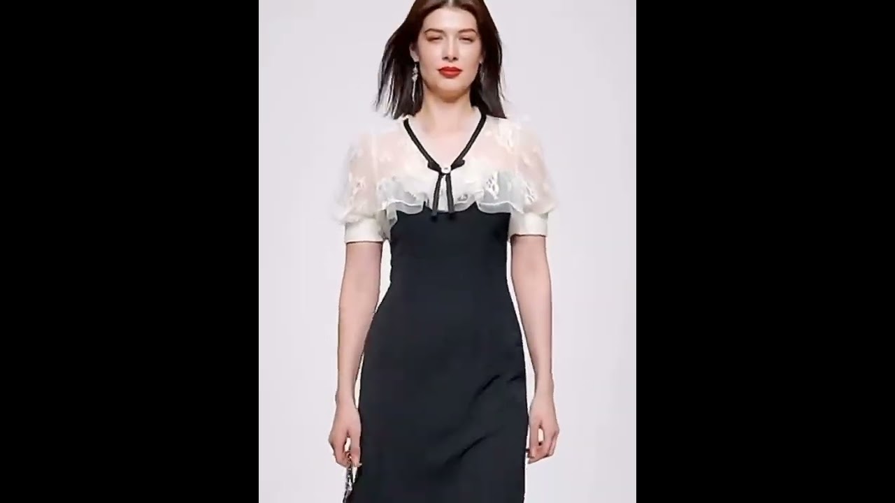 Fairy White Lace Sweet Luxury Short V neck Mini Black Dress Party Dress