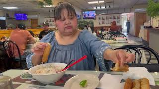 I’m eating Khmer noodle soup at Khmer restaurant In USA