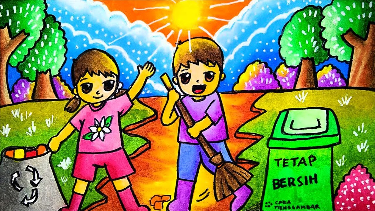 mewarnai gambar kebersihan lingkungan sekolah untuk paud