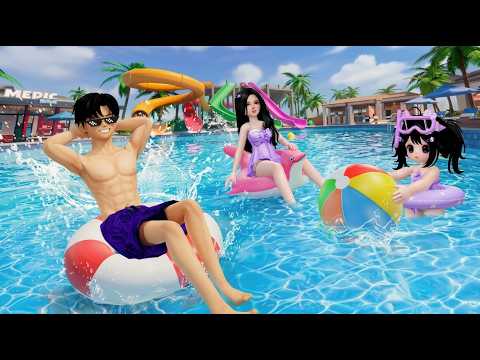BIBI WANTS TO PLAY ON THE PLAYGROUND AT THIS SUPER HUGE SWIMMING POOL | ROBLOX