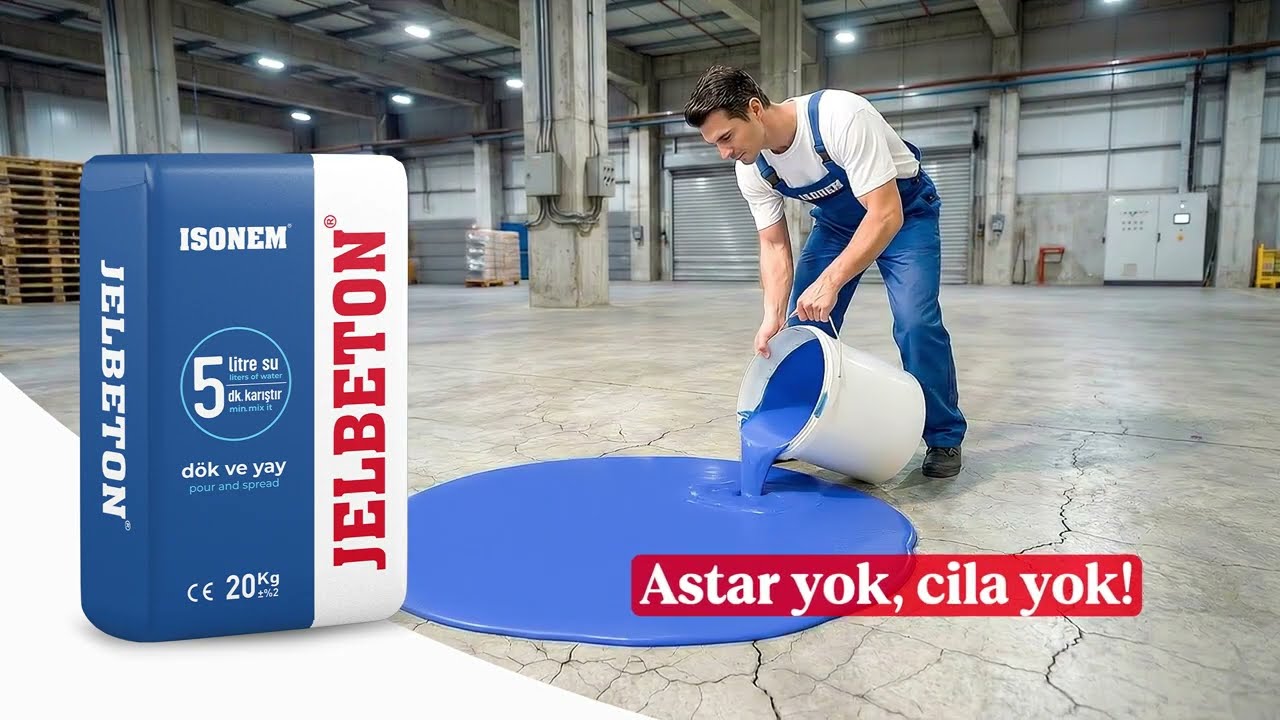 Jelbeton yenilendi. Astar yok, cila yok. Sadece dök ve yay.