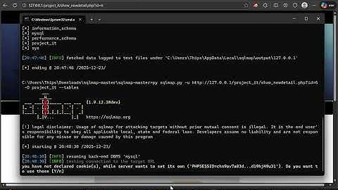การใช้ sqlmap เพื่อโจมตีช่องโหว่ sql injecttion บนเว็บปลา