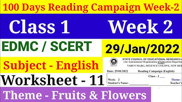Class 1 Reading Campaign Week 2 Worksheet 11 English Theme Fruits and flowers SCERT/EDMC 29/01/2022‎
