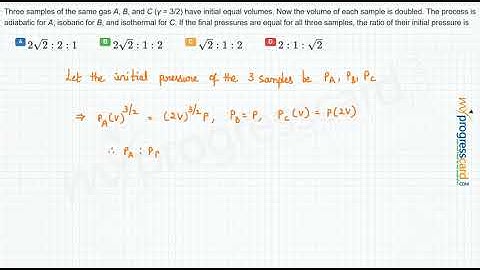 Three samples of the same gas A, B, and C (γ = 3/2) have initial equal volumes