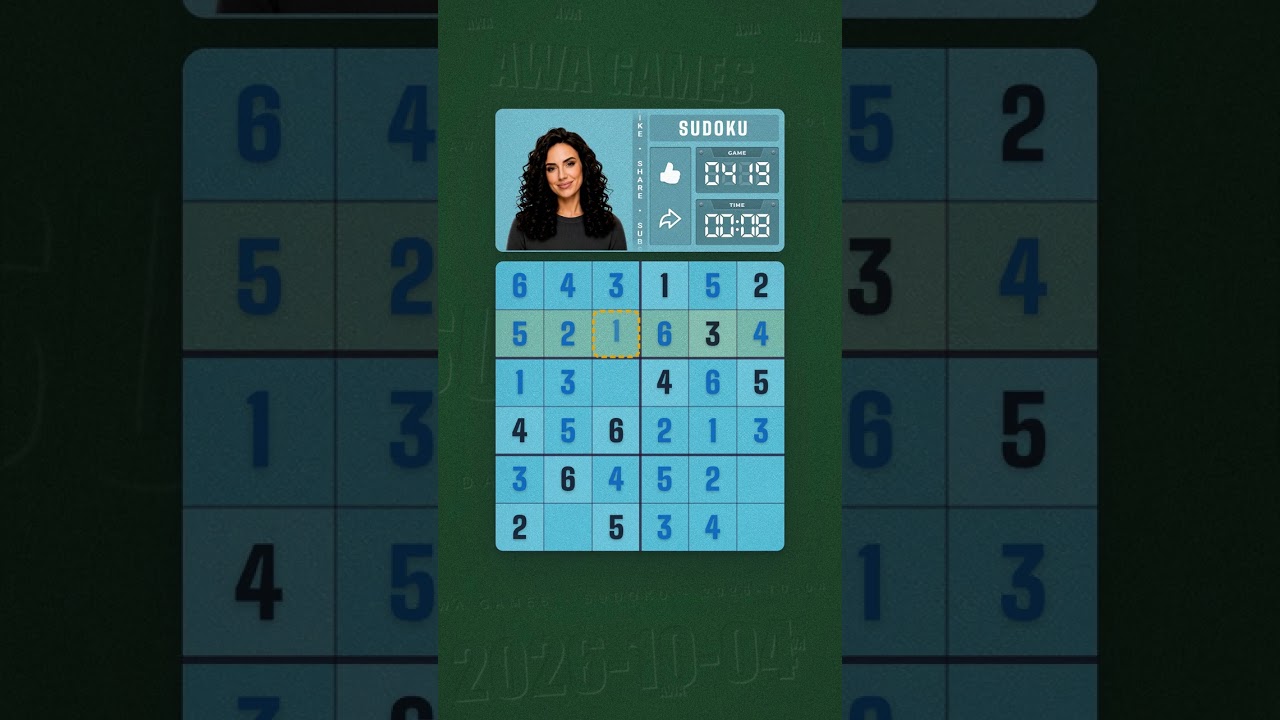 LinkedIn Mini Sudoku #419 solved board for October 4, 2026, 6x6 grid