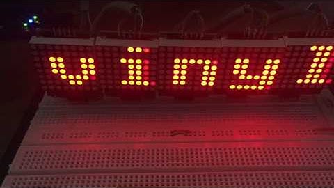 Scrolling text -five 8x8 LED matrices, MAX7219 drivers and PIC 16f690  coded in C