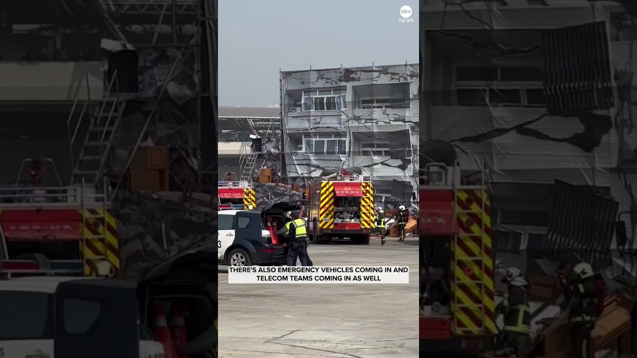 Emergency teams in Taiwan train in a simulated attack on a train station and building.