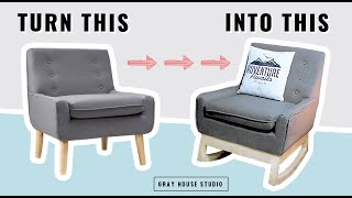 Building a rocking chair base turned out to be an easy way to convert an upholstered chair into a rocking chair for our nursery. You 