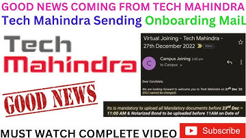 Tech Mahindra sending virtual Onboarding date 27Dec for 2022 Batch | Update related to tech Mahindra