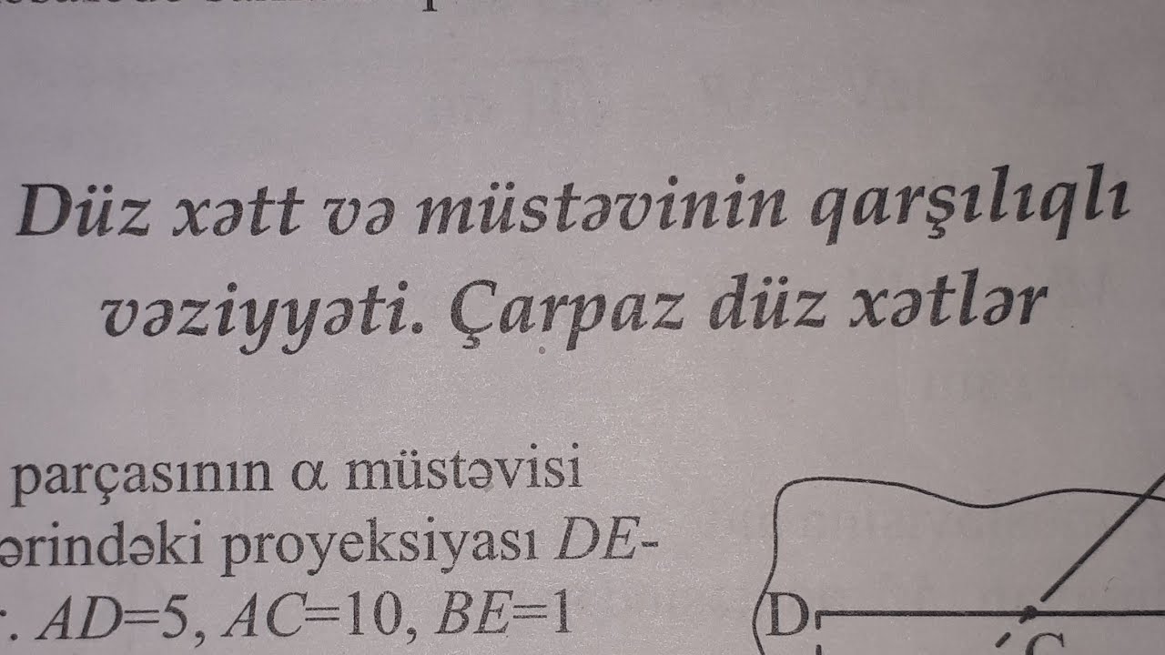 1-25. Düz xətt və müstəvinin qarşılıqlı vəziyyəti. Fəzada düz xətlər və müstəvilər. Test toplusu.