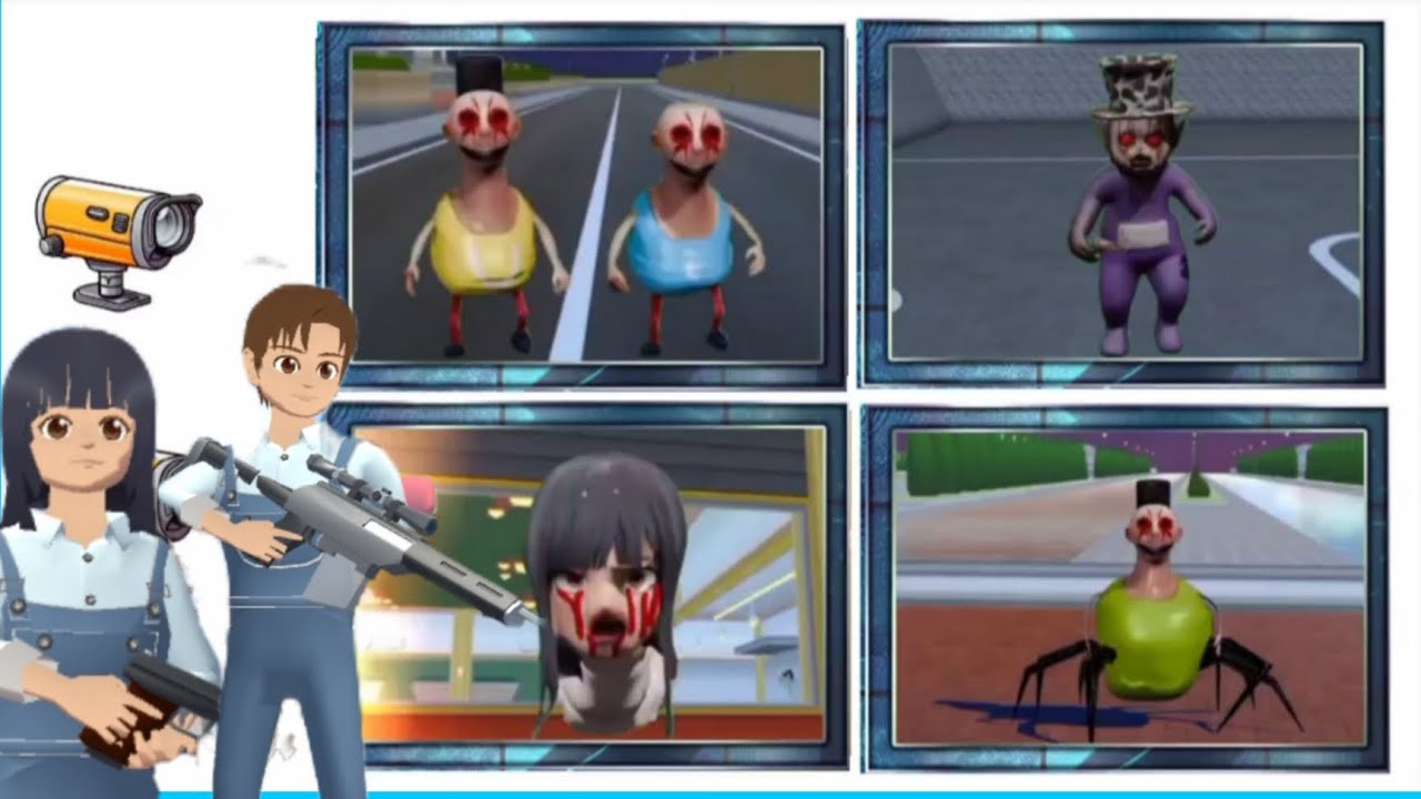 Yuta Mio Panik CCTV merekam hantu HAMOOD HABIBI dan All Monster di sakura school Simulator 