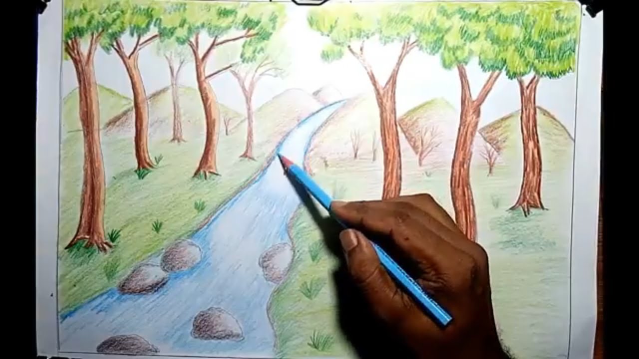 How to Draw Scenery of Waterfall Step by Step with Pencil ...