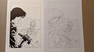 Inking Kylo Ren and Rey on Paper