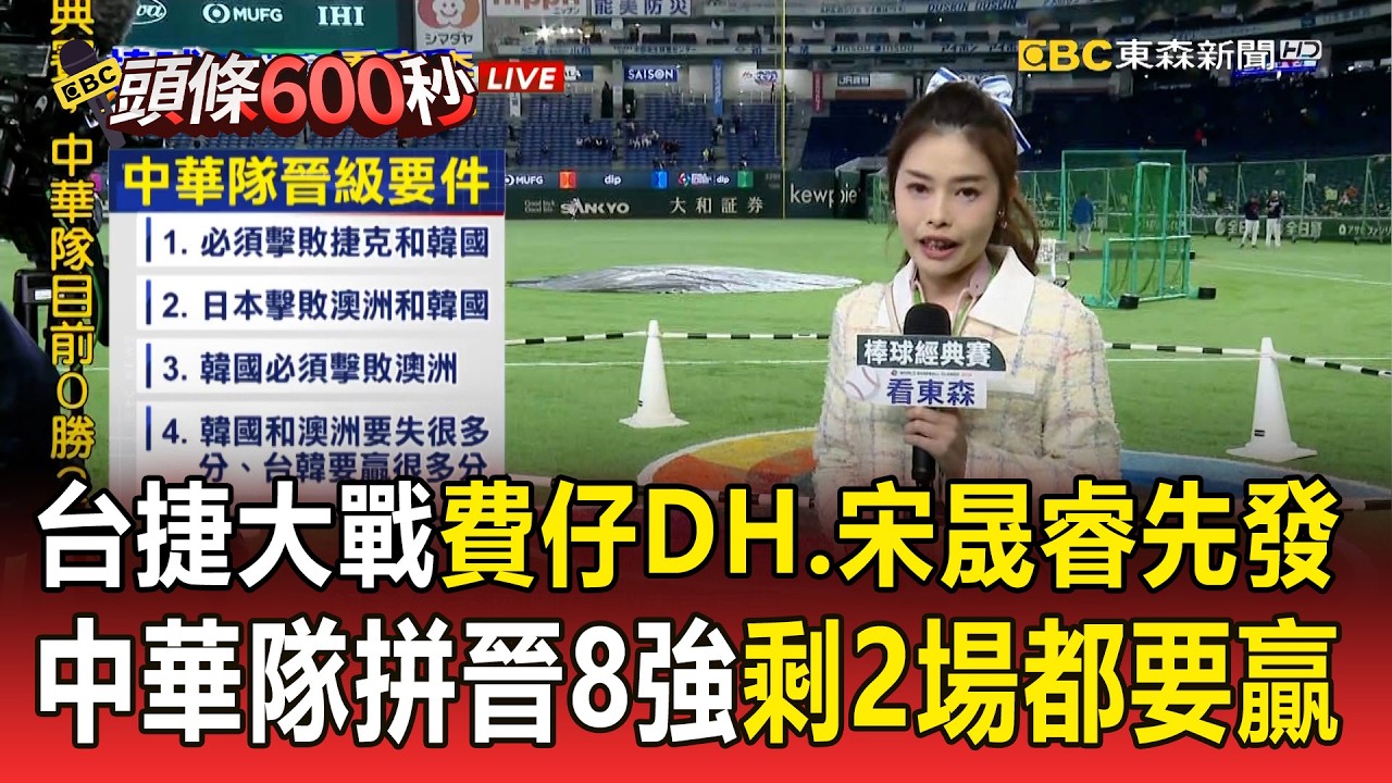 台捷大戰「費仔DH.宋晟睿先發」！中華隊拼晉級8強「剩2場都要贏」【頭條600秒】