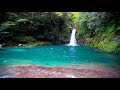 4k UHD Blue Mountain Waterfall on Lake Water. Nature Sounds, Waterfall Sounds, White Noise for Sleep