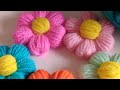 Örgü süslemesi için puf puf papatya çiçek yapılışı #crochet