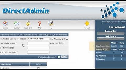 DirectAdmin - How to password protect a directory