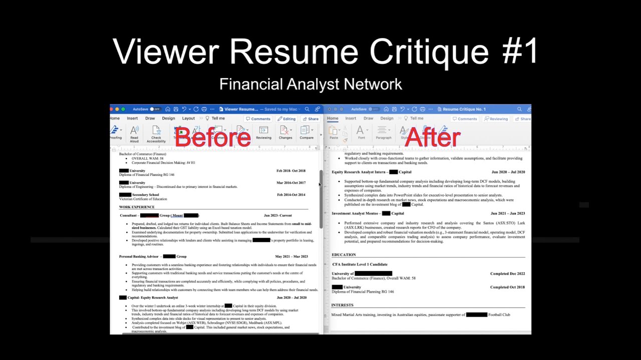 Financial Analyst Resume Critique Real-Time | Financial Analyst Network