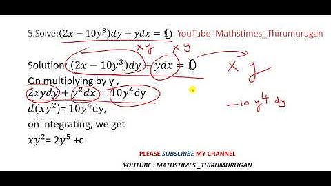 12th/EX-10.7/Q.no-5/Solve:(2x-10y^3)dy+ydx=0/Alternative solution
