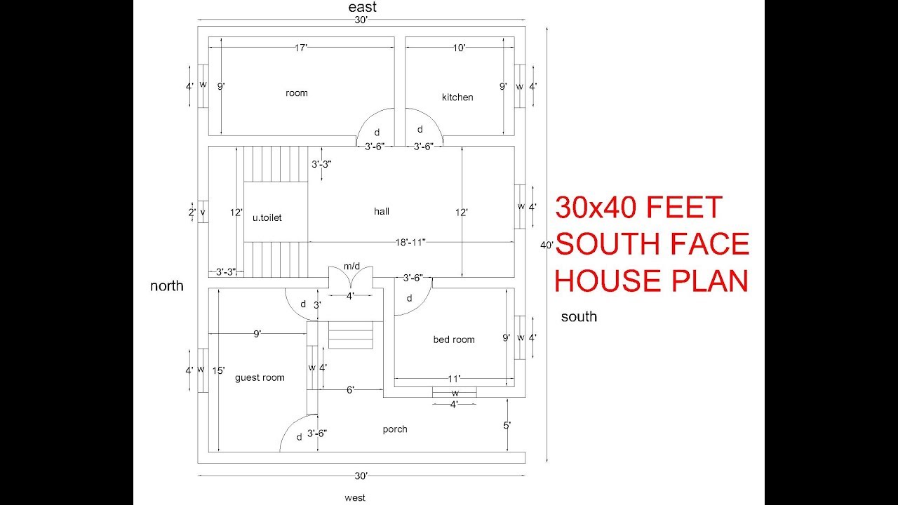  30x40  feet south  facing  house  plan  3bhk south  facing  