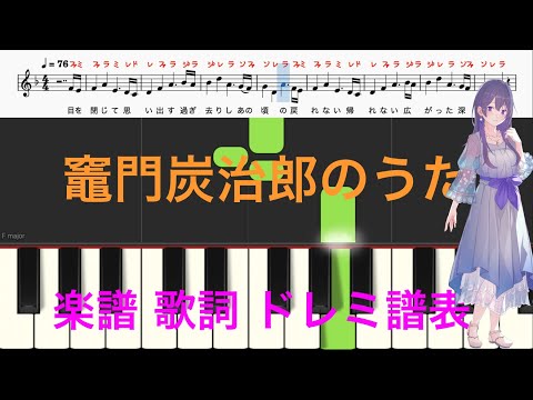 竈門炭治郎のうた　AIが歌ってみた　　feat. めろう(Merrow)　鬼滅の刃　中川奈美　【ピアノ楽譜付き/歌詞表示あり/ドレミふりがな譜表】