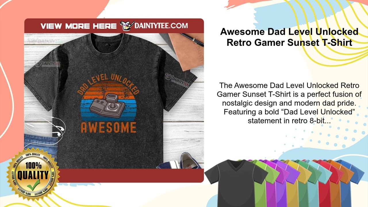 Awesome Dad Level Unlocked Retro Gamer Sunset T-Shirt