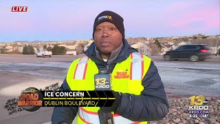Ice from underground spring develops on Dublin Boulevard