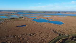 A Drone flight above Alkborough, the flats, the cliff and the Humber split to Rivers Ouse and Trent