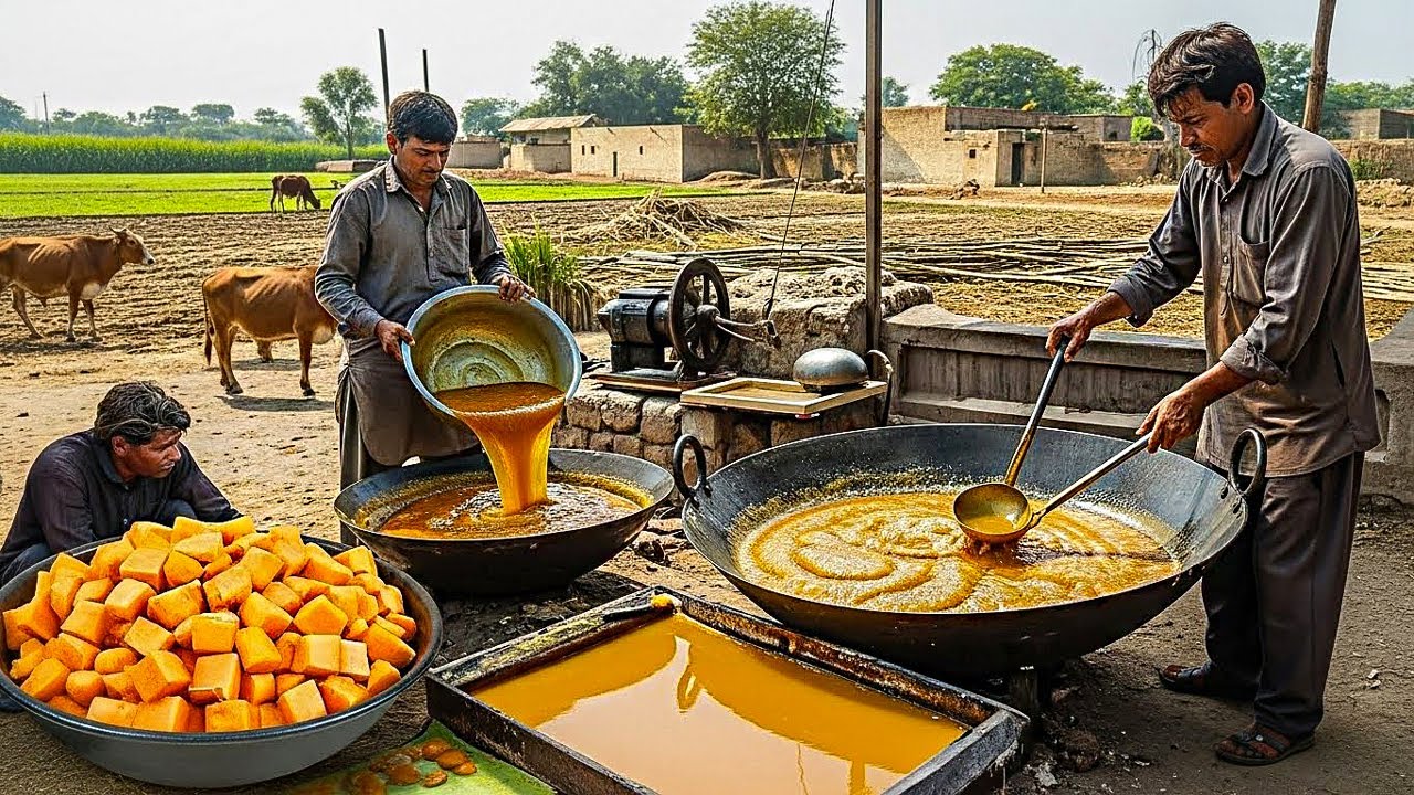 TRADITIONAL JAGGERY MAKING | HOW BROWN SUGAR IS MADE FROM SUGARCANE | JAGGERY MAKING FULL PROCESS