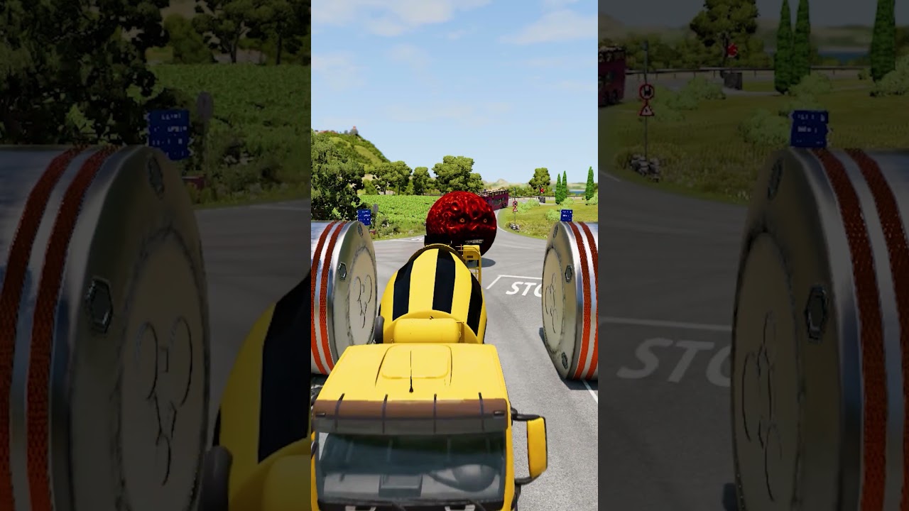 Monster Moon Trucks & Bus vs Giant Bollards BeamNG Drive 